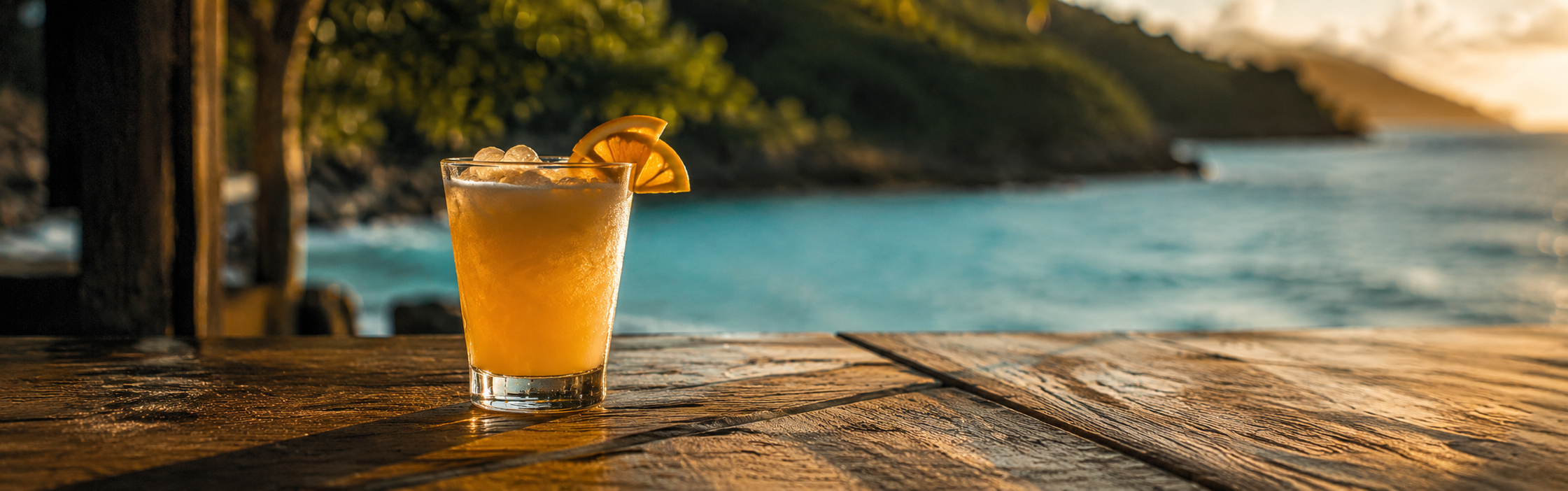 Caribbean beach bar with cocktails
